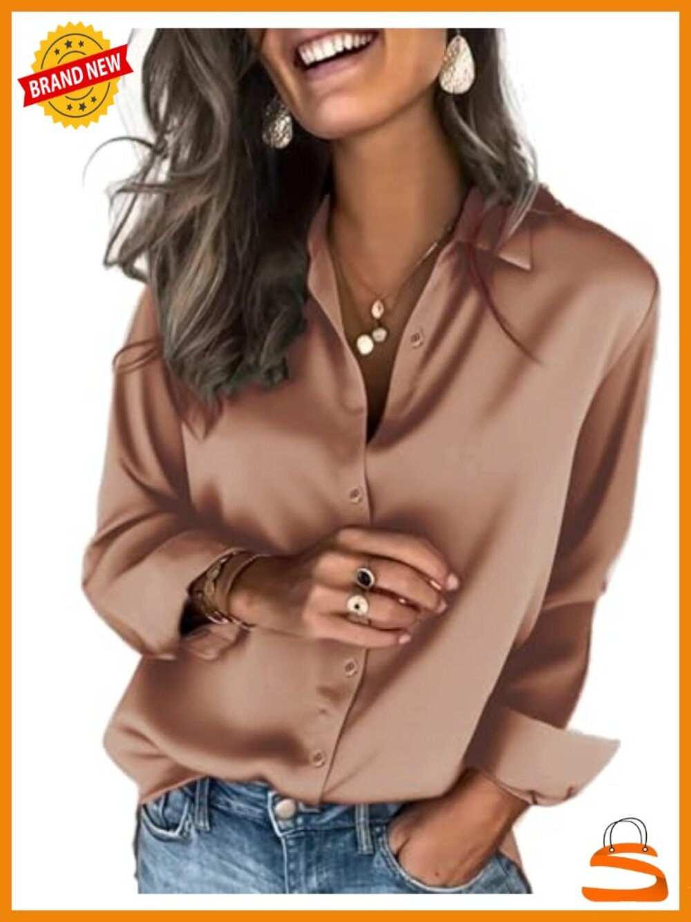 Satin Silk Button Down Long Sleeve Blouse Shirt